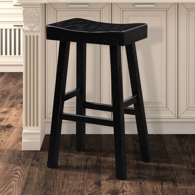 Tabouret de salle à manger traditionnel en bois massif de 2 pièces, siège profilé, noir, hauteur de 29 pouces pour le tabouret principal avec finition noire, hauteur du salon