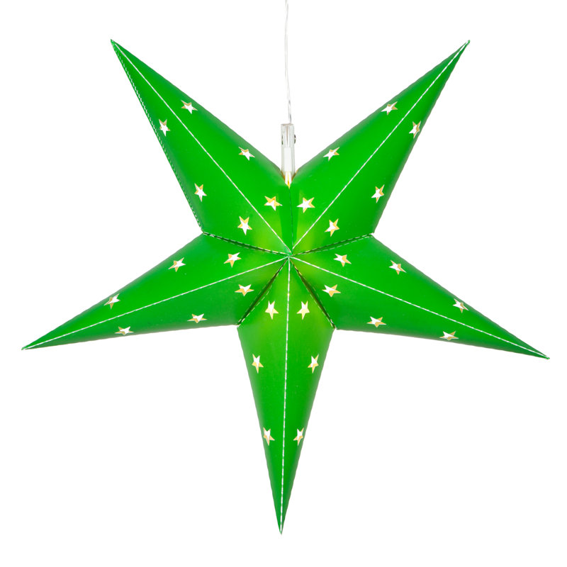 LED Fold-Flat 5-Point Star Light Lanterns, 24" H x 24" W x 8" D, Green