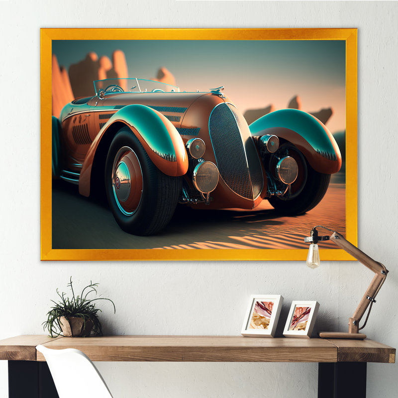 Gros plan d'une voiture rétro classique IV - reproduction sur toile, H 34 po x l 44 po x P 1,5 po, Encadrement doré