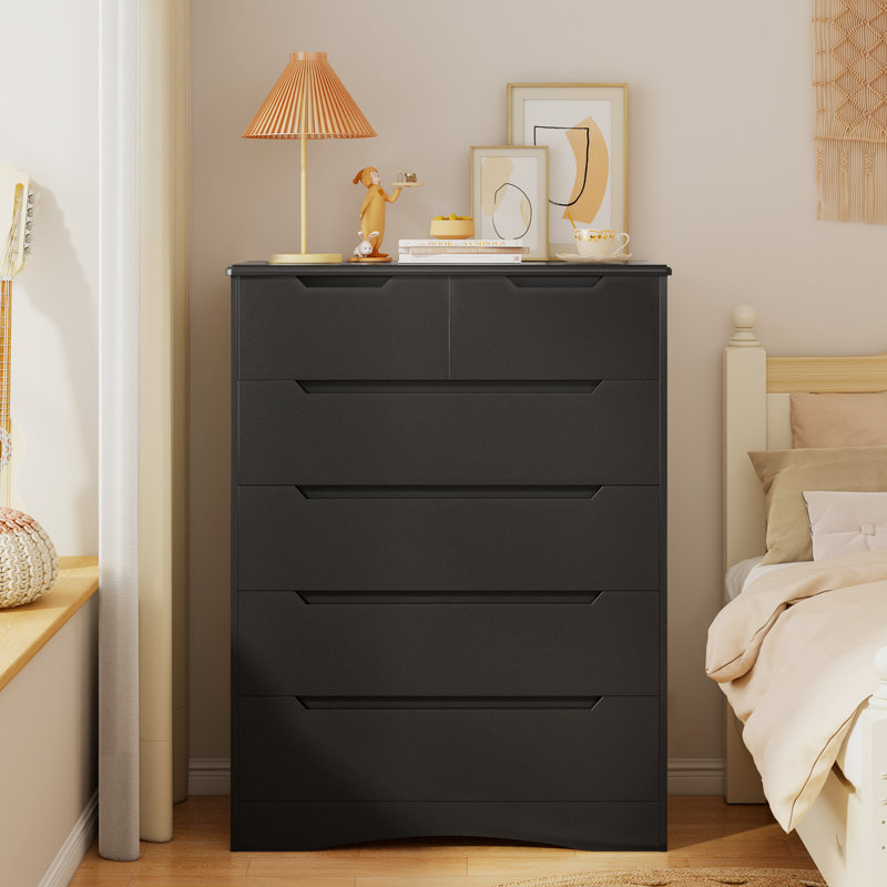 Masad 43.7" H Modern 6-Drawer Dresser with Recessed Handles for Bedroom, Entryway, or Living Room, Black
