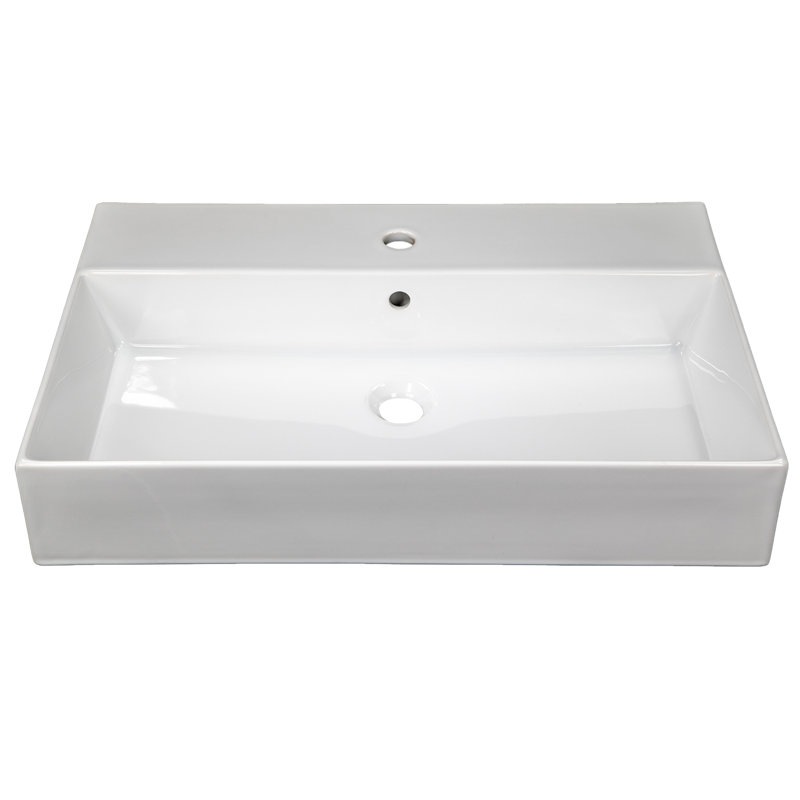 Nantucket Sinks Newport 28'' White Fireclay Rectangular Wall Mount Bathroom Sink with Overflow