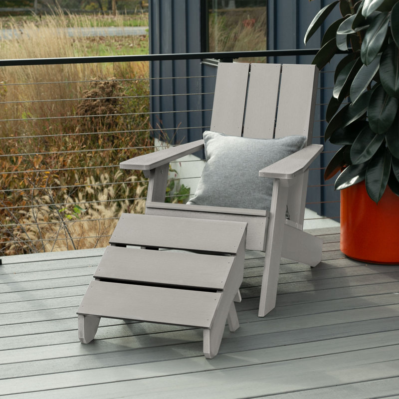 Cania Outdoor Adirondack Chair With Ottoman, Harbor Gray