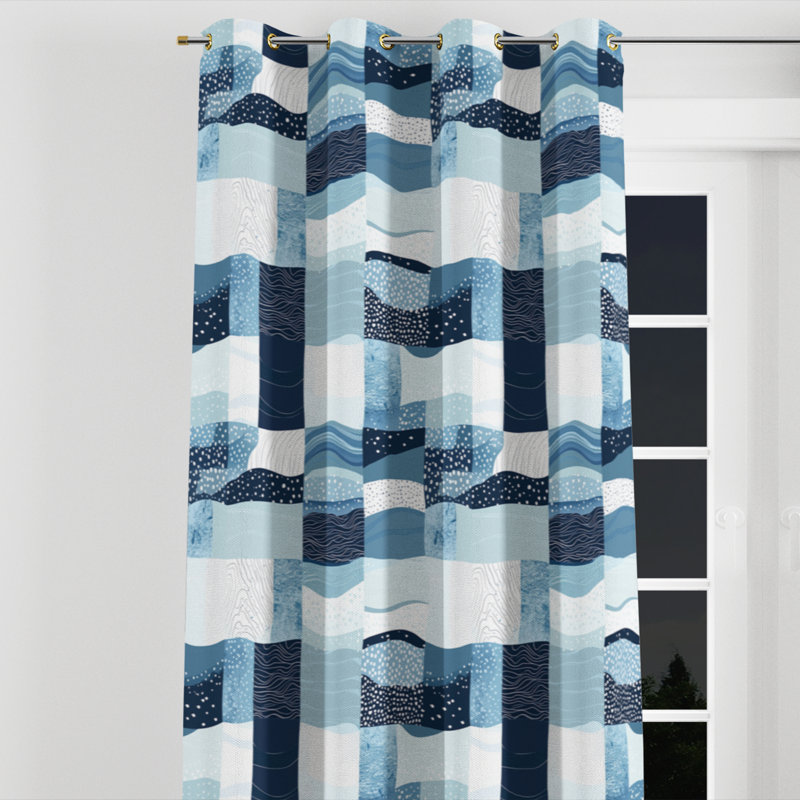 Rideaux Patchwork pour chambre à coucher - Rideau à œillets Coastal Bander - 1 panneau, Œillets dorés, L 52 po x L 84 po