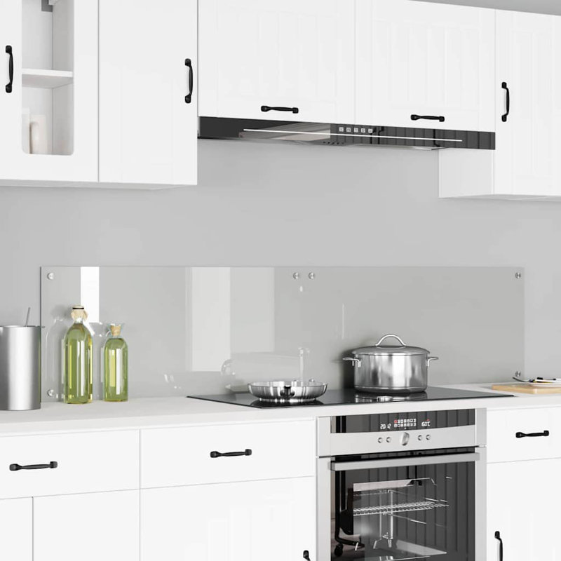 Vidaxl Kitchen Backsplash White 80 X 40 Cm Tempered Glass, 40cm H x 90cm W, Transparent
