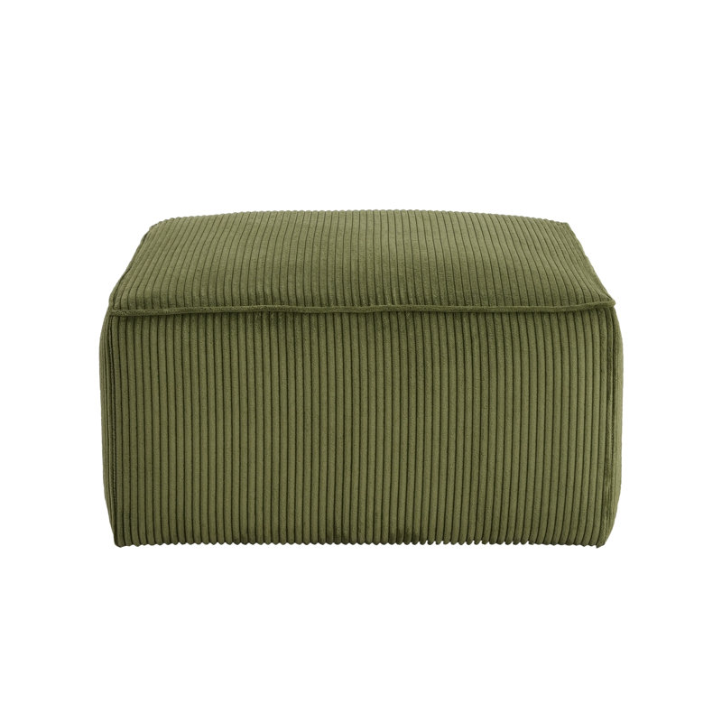Repose-pieds rembourré Orrey, Velours côtelé vert olive, H 16,25 po x l 30,25 po x P 30,25 po