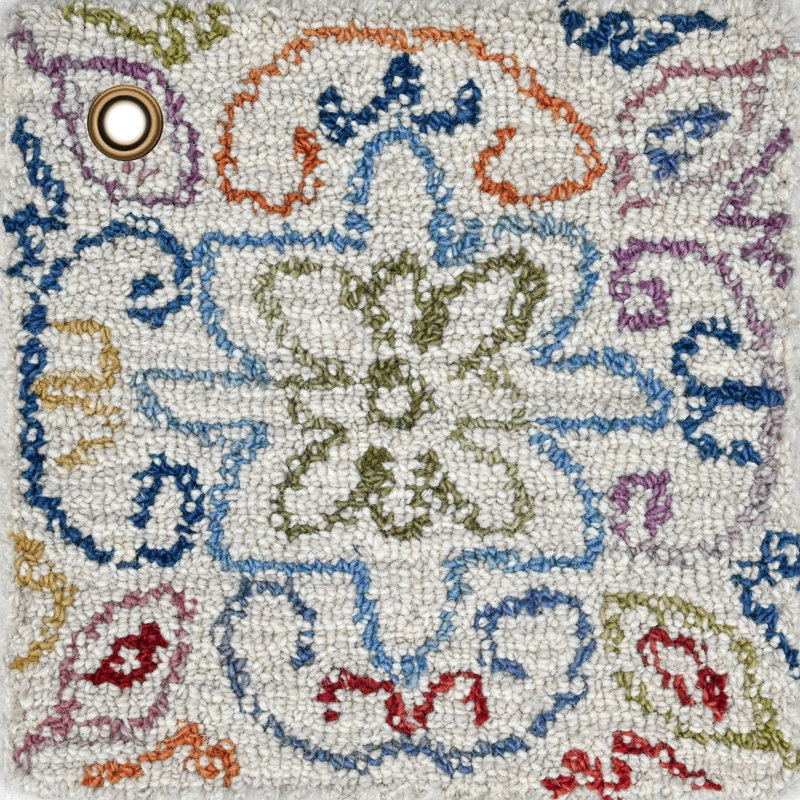 Cross Stitch Floral Hand Tufted Wool Area Rug in Cream/Blue/Red, Rectangle 8' x 10'