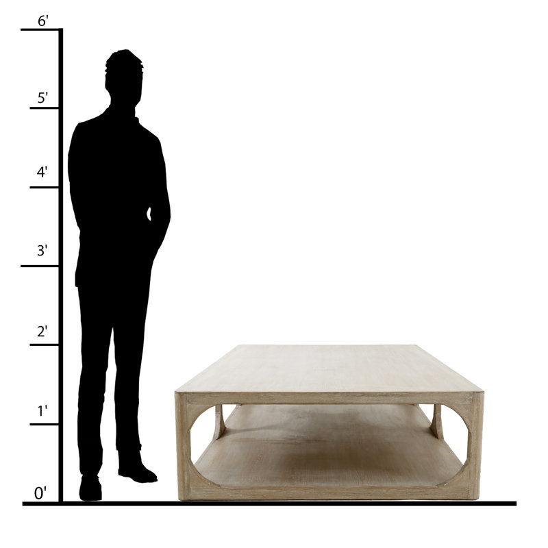 Peking Ming Solid Wood Coffee Table, 15.75" H x 66.93" L x 43.31" W, Weathered Whitewash
