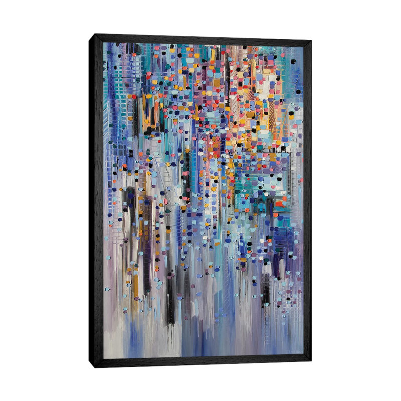 Happy City by Ekaterina Ermilkina - Print on Canvas, 66.04 cm H x 45.72 cm W, Black Framed