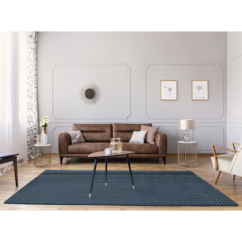 Tapis bleu à carreaux géométriques classic, Rectangle 9 pi x 12 pi