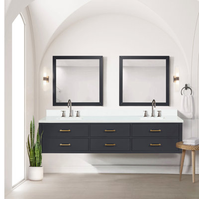 Meuble-lavabo double 84 po X P 22 po D, plateau en quartz blanc et ensemble de robinet