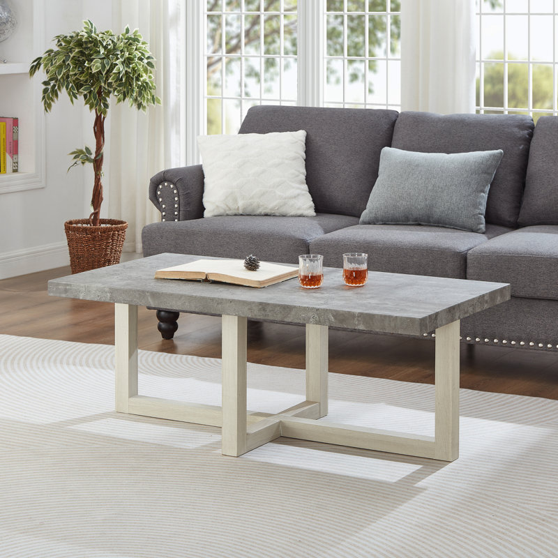 Valluri Contemporary Coffee Table, Faux Concrete/White