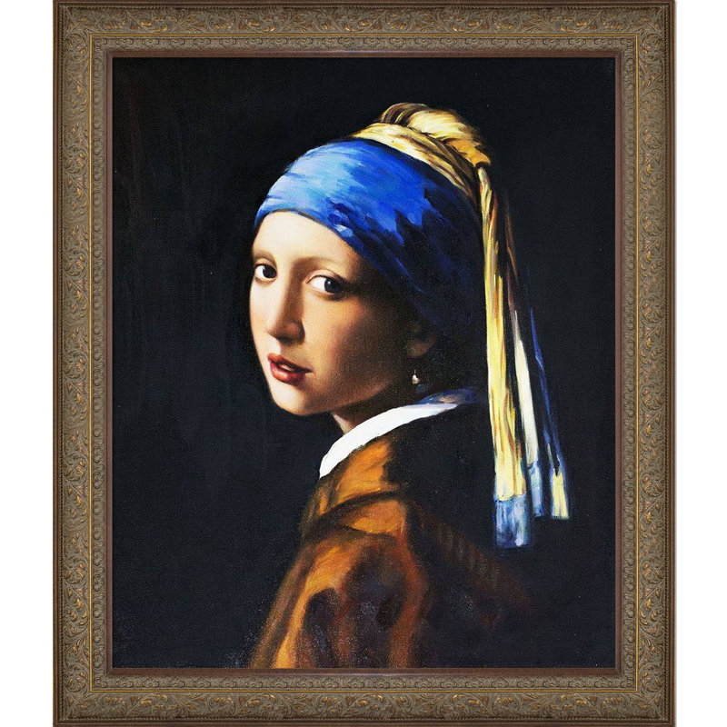 Boucles d’oreille avec perle de johannes vermeer-souvenirs encadrées, H 27,5 po x l 23,5 po x P 2 po, Or victorien