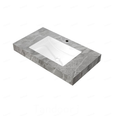36"Sintered Stone Countertop and Undermount Ceramic Basin with One Standard Pre-drilled Faucet Hole, NO Cabinet, NO Faucet and Sink Cover