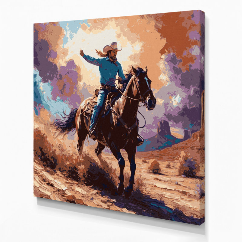 «Southwestern Cowboy Bronco Rider 60», art mural sur toile brune, H 16 po x l 16 po