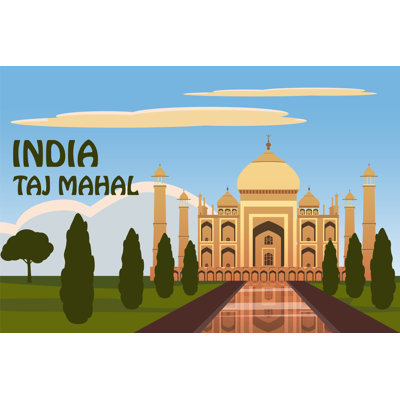 Taj Mahal Illustration - Wrapped Canvas Print