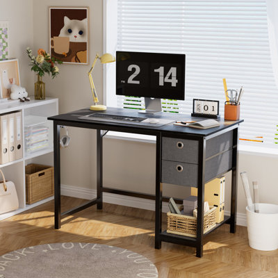 Computer Writing Desk Home Office PC Table with 2 Fabric Drawers, Headphone Hook