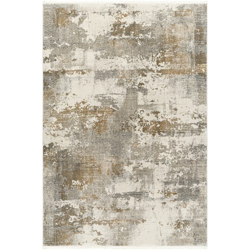Everee Rectangle Machine Woven Polyester Area Rug in Beige/Gray, Rectangle 5'3" x 7'