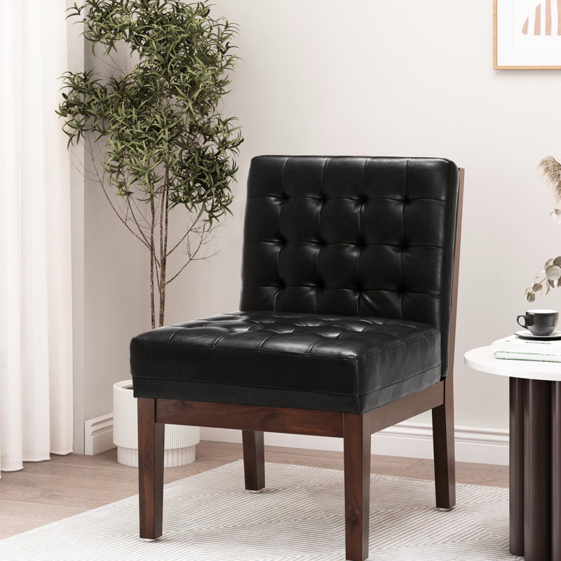 Chaise d'appoint chic avec surpiqûres gaufrées et pieds en bois d'hévéa, noir, élégant 28,73 po x 22,7 po, 22,7 po, Noir