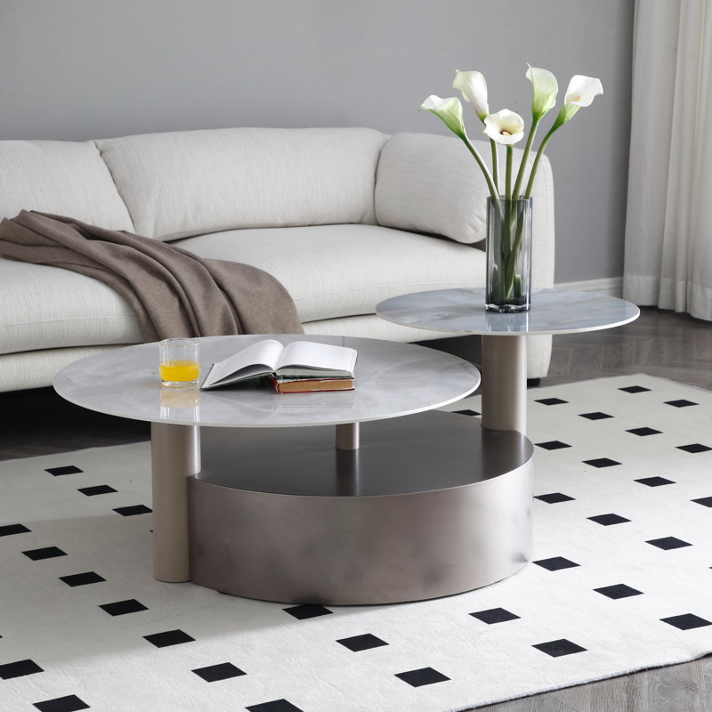 Batu 2 Coffee Table Set with Steel Cylindrical Base