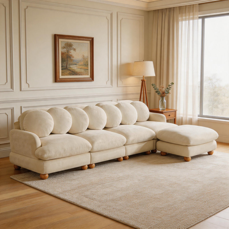Grand canapé modulaire en chenille 5 places avec repose-pieds, Chameau