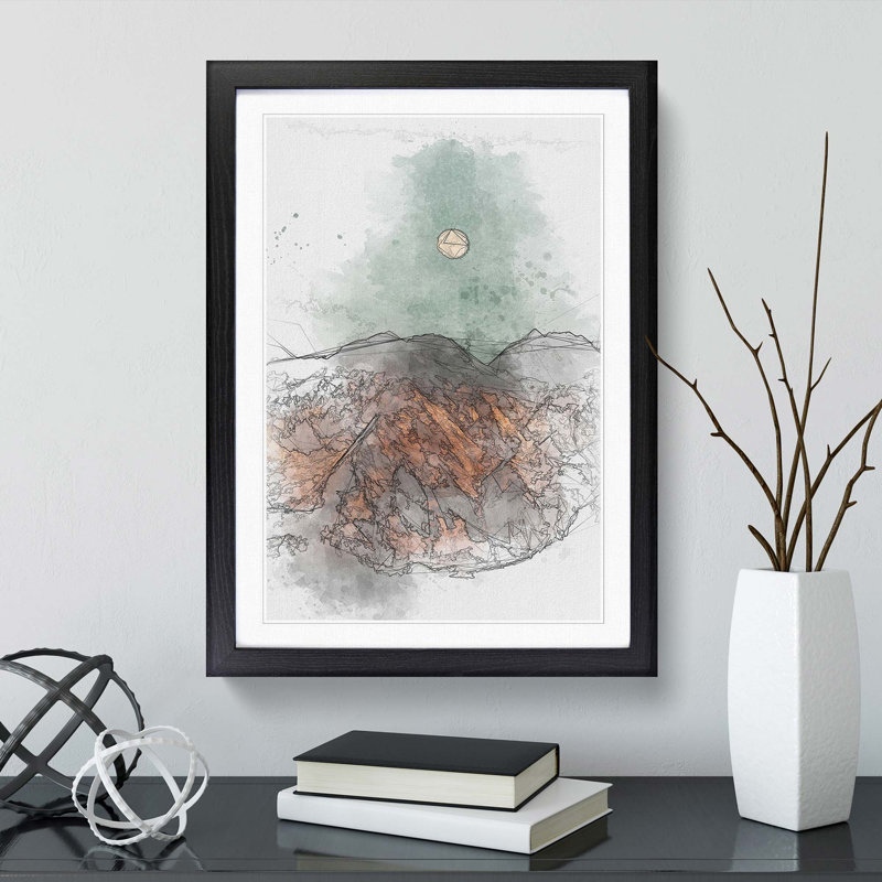 Moon over the Mountains in Italy in Abstract - Picture Frame Graphic Art Print, Black Framed, 48cm H x 36cm W x 2cm D