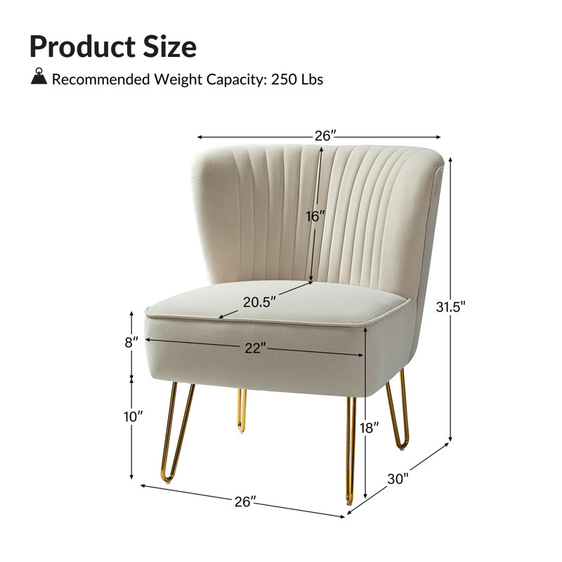 Chaise d'appoint en velours capitonné de 26 po Euclid, Velours havane