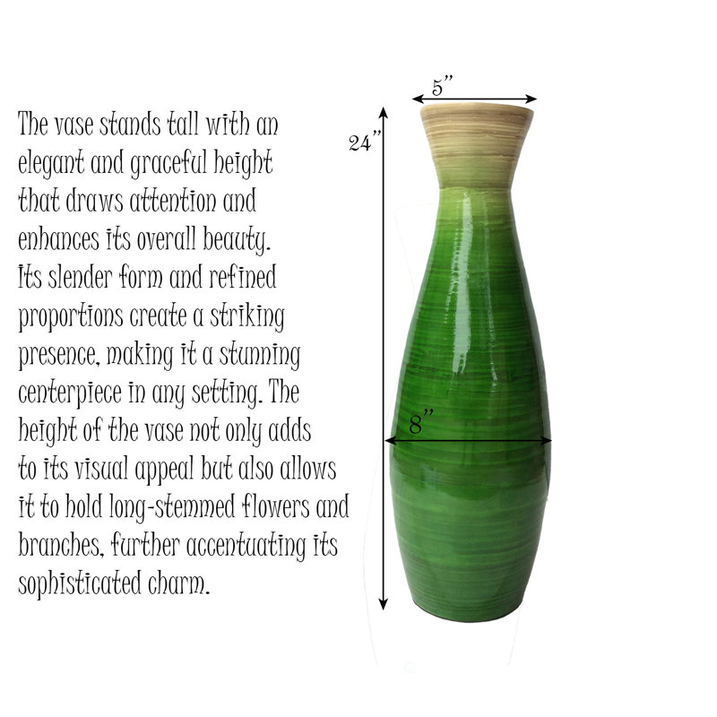 Glossy Green Bamboo Floor Vase with Natural Tone Accent