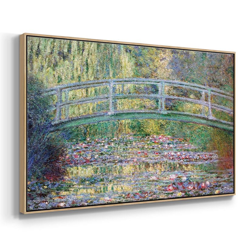 Le pont japonais (l'eau encadrée sur toile), H 17 po x l 25 po x P 2 po, Naturel