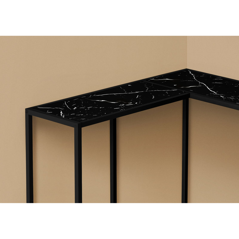 Console pour chambre à coucher étroite - Stratifié d'aspect marbre noir avec support en métal, structure d'angle de conception moderne