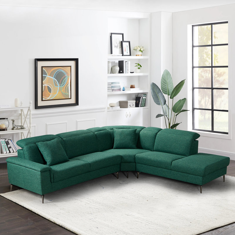 Canapé modulaire rembourré avec méridienne l 113,38 po Caiceo, Coton vert