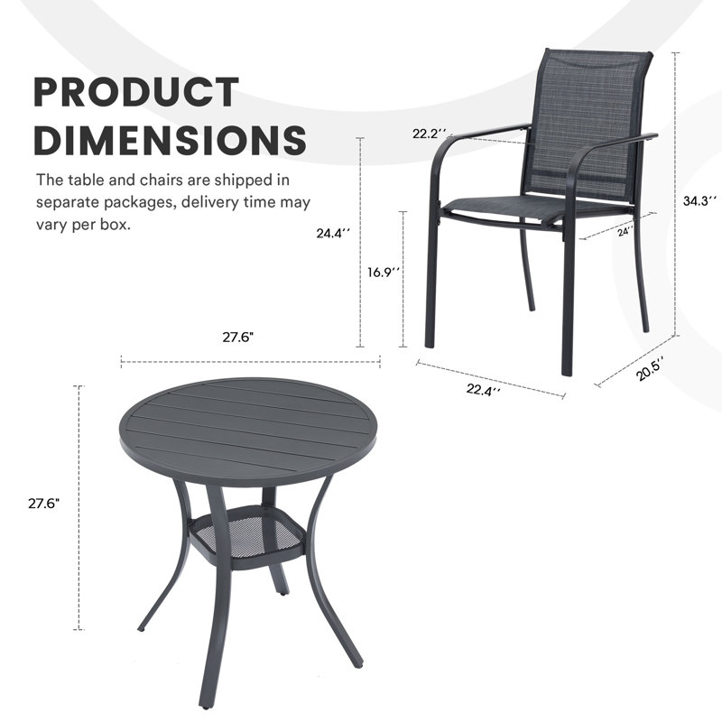 Hobbes 2 - Person Patio Dining Set with Round Table , Cushions Included, Gray/Gray
