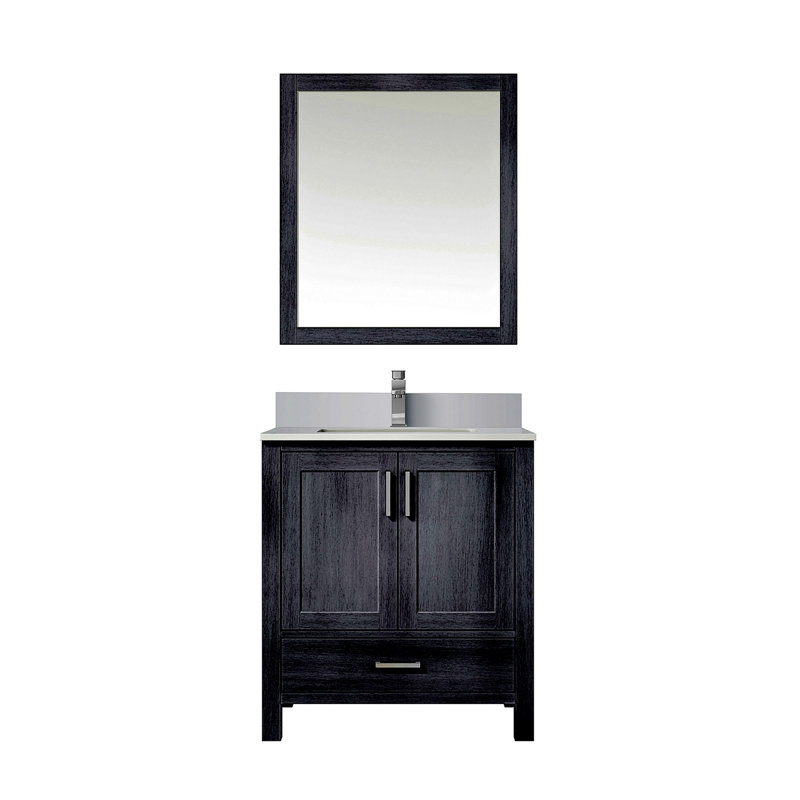 Meuble-lavabo de salle de bain 30 po X P 22 po P, comptoir en quartz, ensemble de robinet et Miroir, Gris patiné