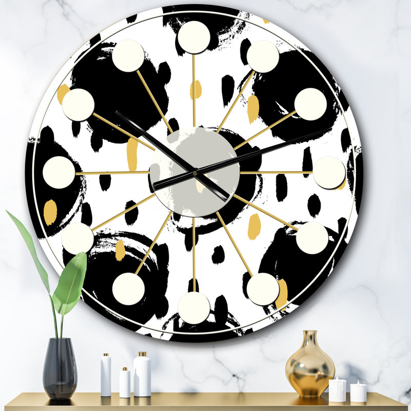 Horloge murale à motif géométrique monochrome V - Mid-Century, Surdimensionné