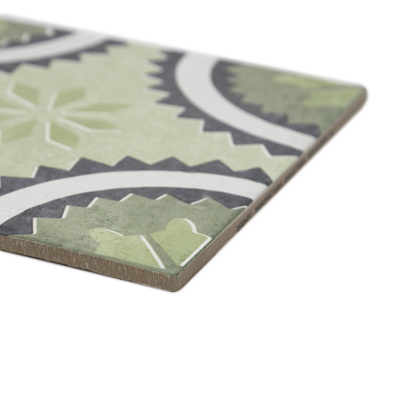 Verity Poppy 8" x 8" Patterned Matte Porcelain Tile, Verde