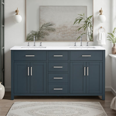 Ensemble de meuble-lavabo double 60 po avec plateau en marbre Tremolo