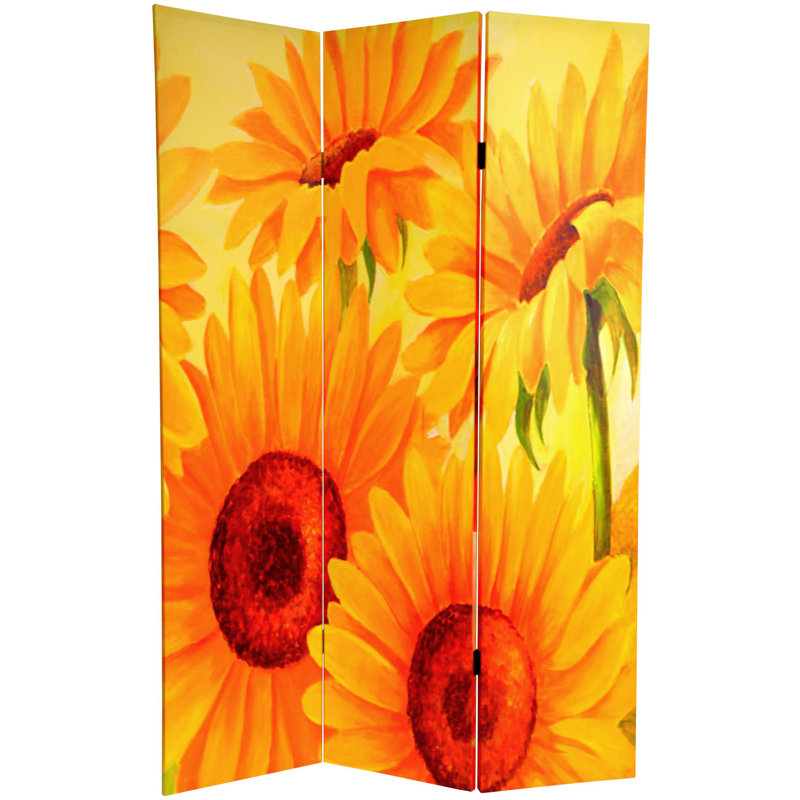 6 Ft. Tall Double Sided Vintage Flowers Canvas Room Divider, Chrysanthemum