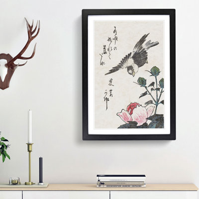 Sparrow and Hibiscus Flowers by Utagawa Hiroshige - Picture Frame Painting Print