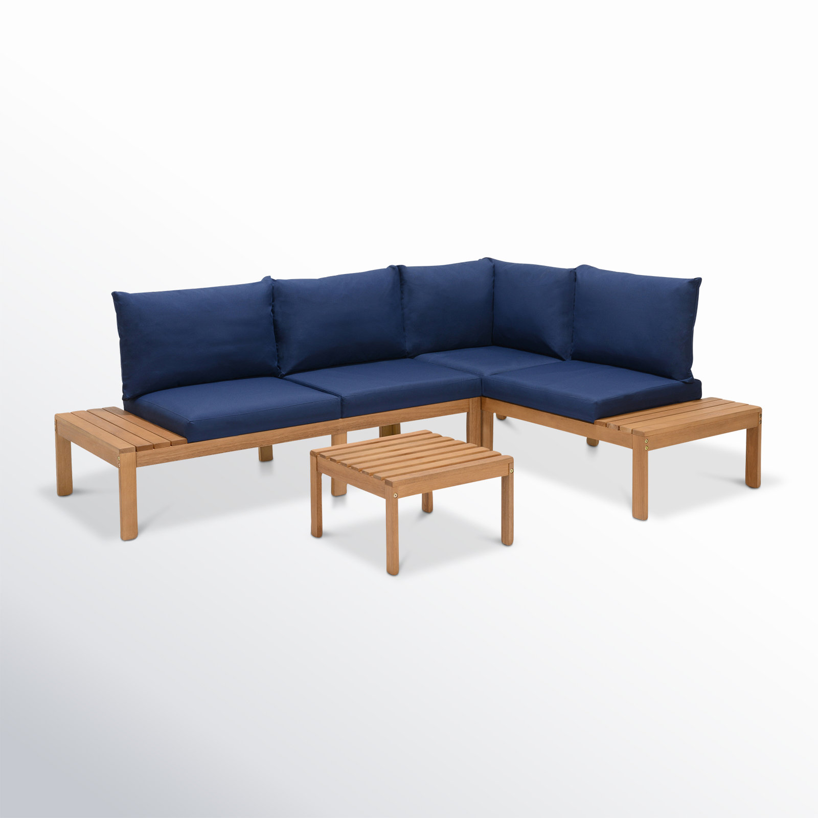 Tempo 4-Person Eucalyptus Patio Seating Group, Pebbletex Mediterranean Blue Performance Canvas