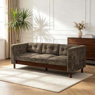 78" W Modern Tufted 3-Seater Chenille Sofa with Square Arms