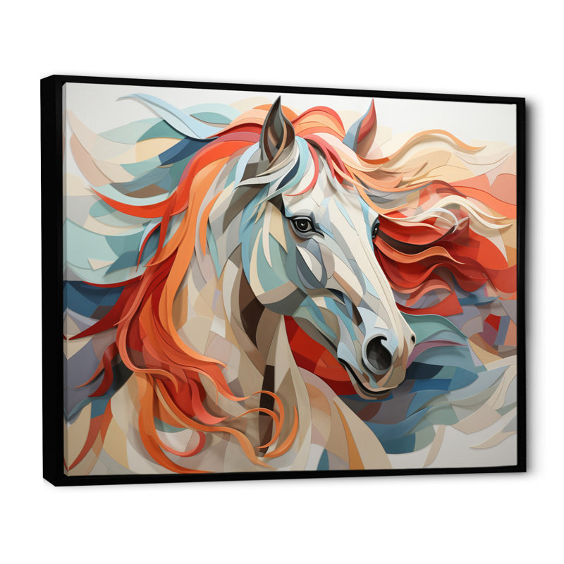 «Colorful Horse Spirit of Equus» - art mural cheval, H 12 po x l 20 po x P 1 po, Cadre flottant noir