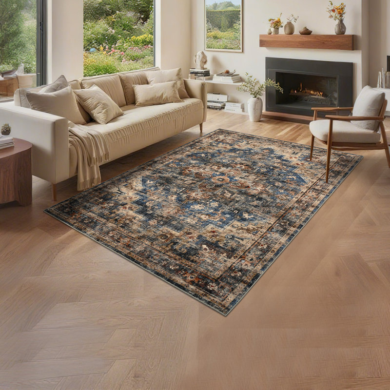 Abstract Machine Printed 120cm X 170cm Area Rug, Rectangle 80 x 150 cm, Blue/Brown