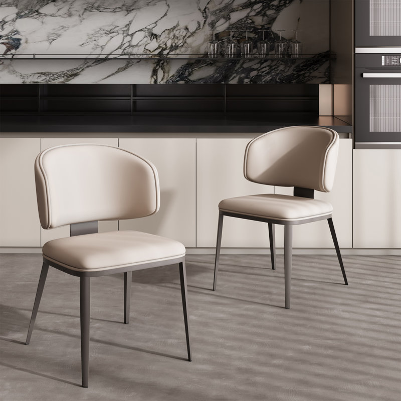 Modern Upholstered Faux Leather Dining Chairs with Metal Legs (Set of 2), Set of 2, Light Gray