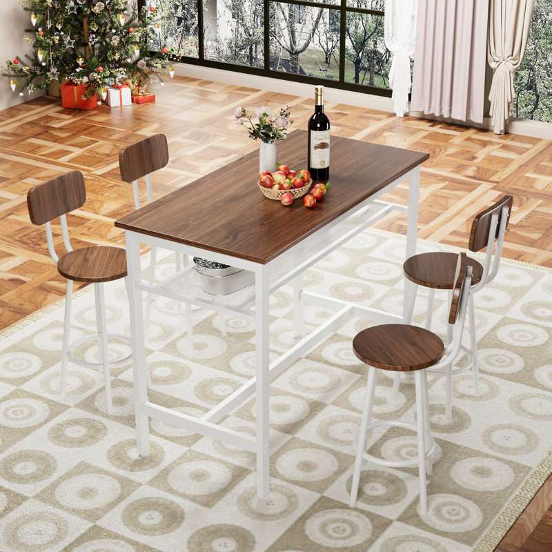 Ensemble de table de bar 5 pièces Lysle avec tablette en métal, ensemble de salle à manger, table à hauteur de comptoir et 4 tabourets de bar Lysle