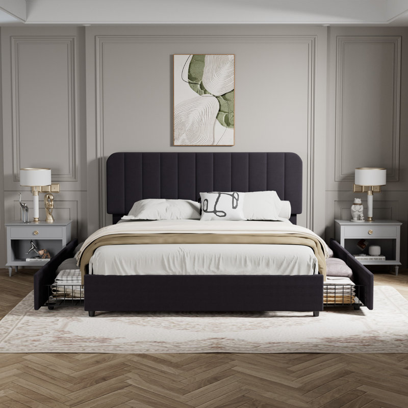 Huntsville 4-Drawer Velvet Upholstered Platform Bed, Black, King