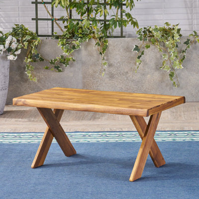 Table basse rustique en bois d'acacia avec finition sablée pour l'extérieur et l'intérieur, parfaite pour le patio et le salon