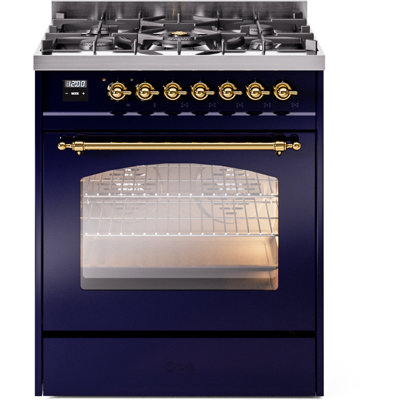 Cuisinière à double combustible de 30 po avec 5 brûleurs scellés (porte vitrée) ILVE Nostalgie II Series