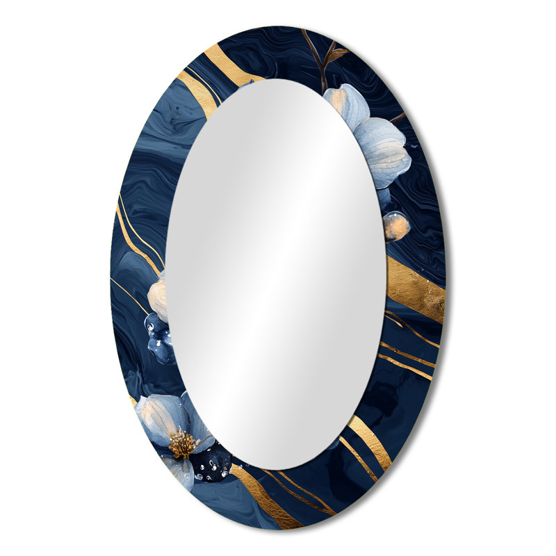 Doré doré Dogwood Tree Fantasy II - grand miroir mural ovale sur métal, 36 po x 24 po