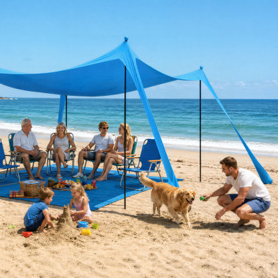 10 pi. Auvent de plage anti-UV X 10 pi, protection UV UPF 50+, poteaux et sacs de sable résistants au vent pour une utilisation extérieure stable
