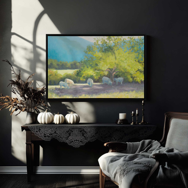«Blue Ridge Cows Grazing» par Carson Overs passer, reproduction d'art sur toile, H 12 po x l 16 po, Cadre flottant, Noir