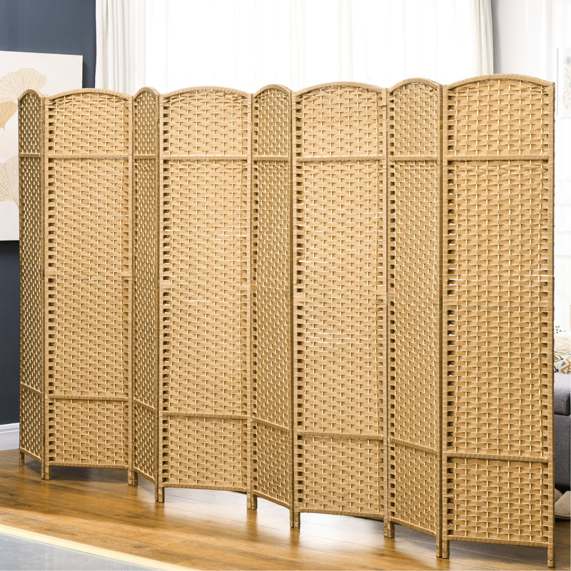 Paravent 8 panneaux, hauteur 5,6 pi, autoportant en bois naturel pour bureau à domicile, écran d'intimité de style tissage